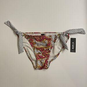 Allen B. Bikini Bottoms White Black Pink Gold Hip Tie Women’s Size 6
